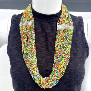 Multicolored Rainbow Beaded Boho Festival Necklace